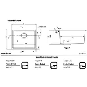 Steep 50x40 Gri Granit Mutfak Eviyesi
