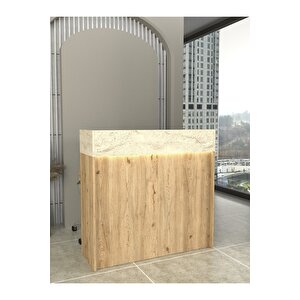 Wilko Çekmeceli Led Işıklı Karşılama Bankosu 110cm Sepet Traverten Kasa Resepsiyon Masası Ofis Banko