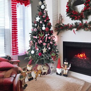 Lüks Yılbaşı Topu 8cm Altın Boncuk Şeritli Işıltılı Payetli Siyah - Bordo Çam Ağacı Süsü 3lü