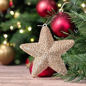 Yılbaşı Ağaç Süsü 15cm Yıldız Şampanya Ast7216
