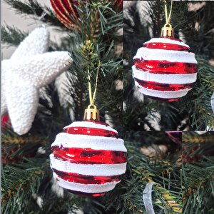 Yılbaşı Topu 6cm Kırmızı Beyaz 6lı Ast6938 Kırmızı