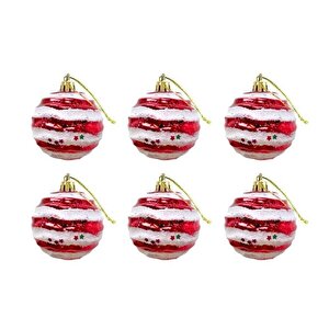 Yılbaşı Topu 6cm Kırmızı Beyaz 6lı Ast6938 Kırmızı