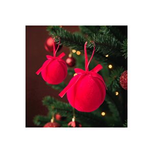 Yılbaşı Topu 8cm Kadife 3lü Fiyonklu Kırmızı Ast7261