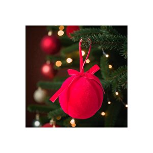 Yılbaşı Topu 8cm Kadife 3lü Fiyonklu Kırmızı Ast7261