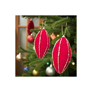 Yılbaşı Damla Süs 12cm Kadife Sim Şeritli 3lü Ast7205