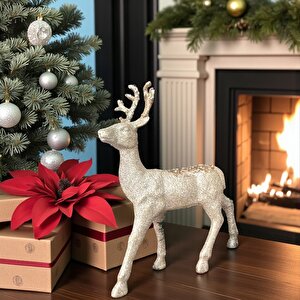 Yılbaşı Lüks Dekoratif Gold Simli Geyik Dekoru 32cm Ast7212