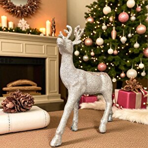 Yılbaşı Lüks Dekoratif Gold Simli Geyik Dekoru 32cm Ast7212