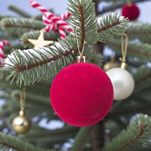 Yılbaşı Topu 8cm  Kadife Düz 4lü Bordo Ast7438