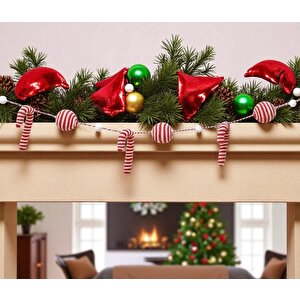 Yılbaşı Kumaş Garland Top Ve Baston Şekerli 180cm Ast7158 Kırmızı