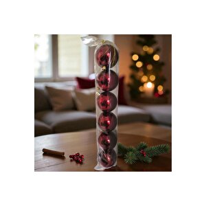 Yılbaşı Topu 8 Cm Parlak Bordo 6lı Ast7550