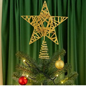 Yılbaşı Ağaç Tepeliği Çam Ağacı Tel Simli Tepe Yıldızı Gold 26cm Ast6890 Altın