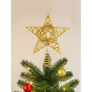 Yılbaşı Ağaç Tepeliği Çam Ağacı Tel Simli Tepe Yıldızı Gold 26cm Ast6890 Altın