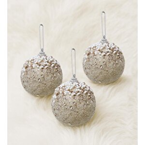 Lüks Yılbaşı Topu 8cm İncili Pullu 3lü Şampanya Ast7252