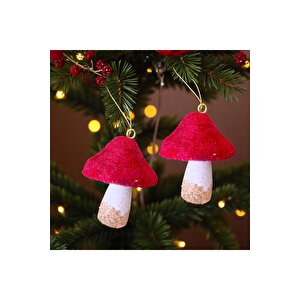 Yılbaşı Süsü Mantar Süs Kadife 11cm Bordo Beyaz 2 Adet Ast7209