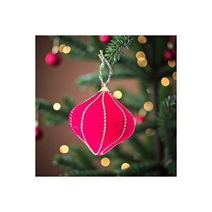 Lüks Yılbaşı Damla Süs 8cm Kadife 6lı Altın Boncuk Şeritli Ast7263