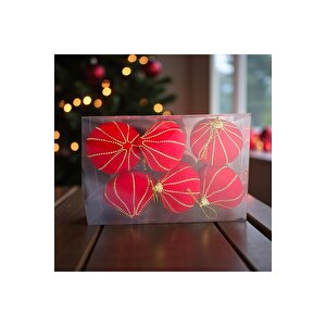 Lüks Yılbaşı Damla Süs 8cm Kadife 6lı Altın Boncuk Şeritli Ast7263