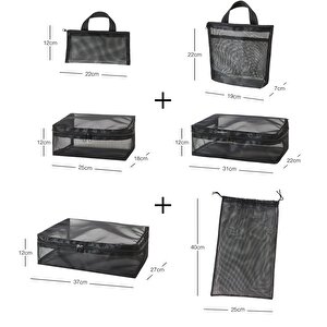 Ocean Home Textile 6'lı Siyah Renk File Bavul İçi Düzenleyici Set