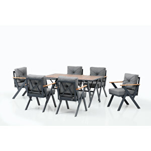 Scbm-247 Lina Modern 6 Kişilik Bahçe Yemek Masa Takımı Bahçe Mobilyası Oturma Grubu Çay Seti Bistro