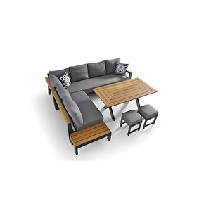 Scbm-260 Timber Modern Ahşap Detaylı Bahçe L Köşe Takımı Bahçe Mobilyası Oturma Grubu Balkon Çay Seti