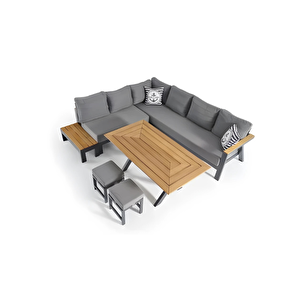 Scbm-260 Timber Modern Ahşap Detaylı Bahçe L Köşe Takımı Bahçe Mobilyası Oturma Grubu Balkon Çay Seti