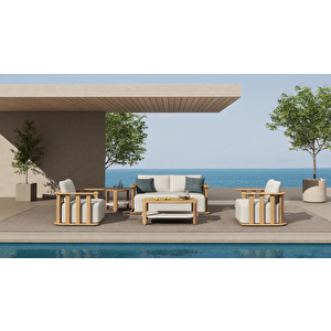 Scbm-263 Sofia 2 1 1 Modern Masif Ahşap Bahçe Oturma Grubu Bahçe Mobilya Takımı Balkon Çay Seti