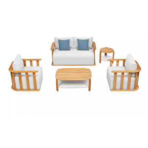 Scbm-263 Sofia 2 1 1 Modern Masif Ahşap Bahçe Oturma Grubu Bahçe Mobilya Takımı Balkon Çay Seti