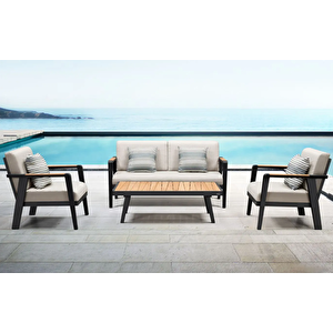 Scbm-254 Ocubia Modern Bahçe Mobilya Takımı Ahşap Detaylı Bahçe Oturma Grubu Çay Seti