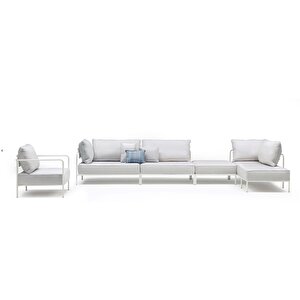 Scbm-242 Teshera Modern L Köşe Bahçe Mobilyası Koltuk Takımı Rahat Sırt Çiçeklik Detaylı Balkon Çay Seti