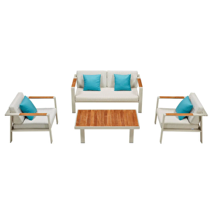 Scbm-251 Ocolab Modern Bahçe Mobilya Takımı Oturma Grubu Ahşap Detaylı Koltuk Çay Seti