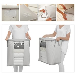 Ocean Home Textile 2'li Pvc Pencereli Stuff & Things Gri Çizgili Hurç Set