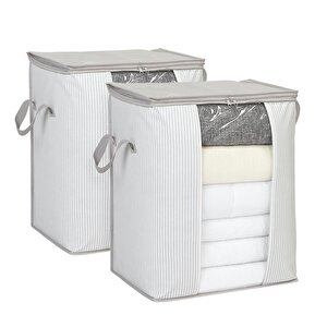 Ocean Home Textile 2'li Pvc Pencereli Stuff & Things Gri Çizgili Hurç Set