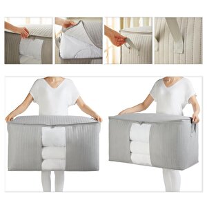 Ocean Home Textile 2'li Mega Boy Pvc Pencereli Gri Renk Kapitone Hurç Set 75 X 40 X 40 Cm