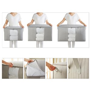 Ocean Home Textile 3'lü Pvc Pencereli Gri Renk Kapitone Hurç Set