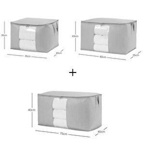 Ocean Home Textile 3'lü Pvc Pencereli Gri Renk Kapitone Hurç Set