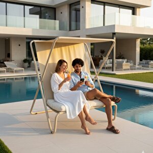 Vela Bahçe Koltuğu & Gölgelikli Balkon Sandalyesi – Katlanabilir Şezlong Koltuk