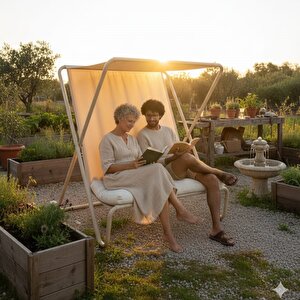 Vela Bahçe Koltuğu & Gölgelikli Balkon Sandalyesi – Katlanabilir Şezlong Koltuk