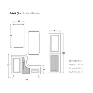 Shower Ceylin Banyo Dolabı 105 Cm Antrasit Gri