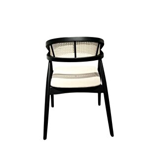 Gazel Hazeranlı Ahşap Bohem Sandalye Siyah-Beyaz