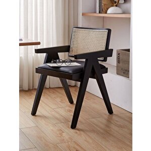 Luna Pergel Hazeranlı Model Hasırlı Natural Ahşap Sandalye Siyah - Siyah