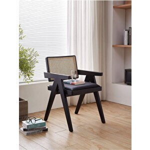 Luna Pergel Hazeranlı Model Hasırlı Natural Ahşap Sandalye Siyah - Siyah