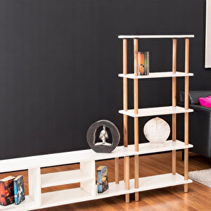 Pia Kitaplıklı Tv Sehpası Beyaz Beyaz