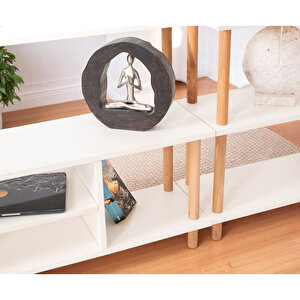 Pia Kitaplıklı Tv Sehpası Beyaz Beyaz