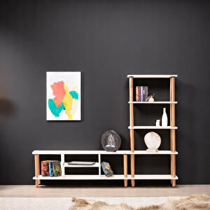 Eymense Pia Kitaplıklı Tv Sehpası Beyaz