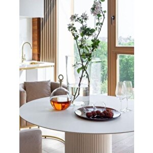 Vintage Yuvarlak Ahşap Bohem Masa 90x90 Beyaz/Krem