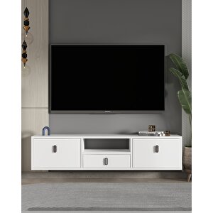 1324dropdd-32 Duvara Montaj Tv Sehpasi-BEYAZ-GÜMÜŞ Beyaz-Gümüş