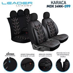 Volkswagen Jetta Mk 6 2011-2013 Lüx Deri Detaylı Keten Oto Koltuk Kılıfı Ön Arka Takım Karaca Serisi Dark Siyah Siyah