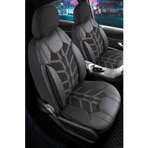 Ford Focus 3 Sedan Lüx Deri Detaylı Keten Oto Koltuk Kılıfı Ön Arka Takım Karaca Serisi Dark Siyah