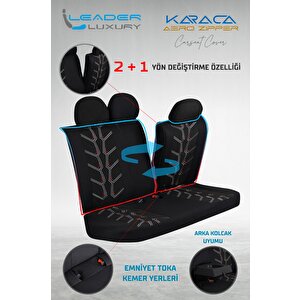 Chery Omoda 5 Comfort Lüx Deri Detaylı Keten Oto Koltuk Kılıfı Ön Arka Takım Karaca Serisi Dark Siyah