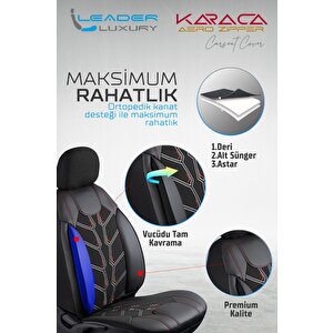 Chevrolet Kalos Lüx Deri Detaylı Keten Oto Koltuk Kılıfı Ön Arka Takım Karaca Serisi Dark Siyah Siyah