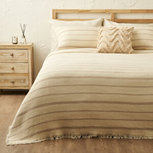 %100 Pamuk Bahama Müslin Dolgulu Çok Amaçlı Çift Kişilik Yatak Örtüsü Seti Krem (230x250 Cm) Krem